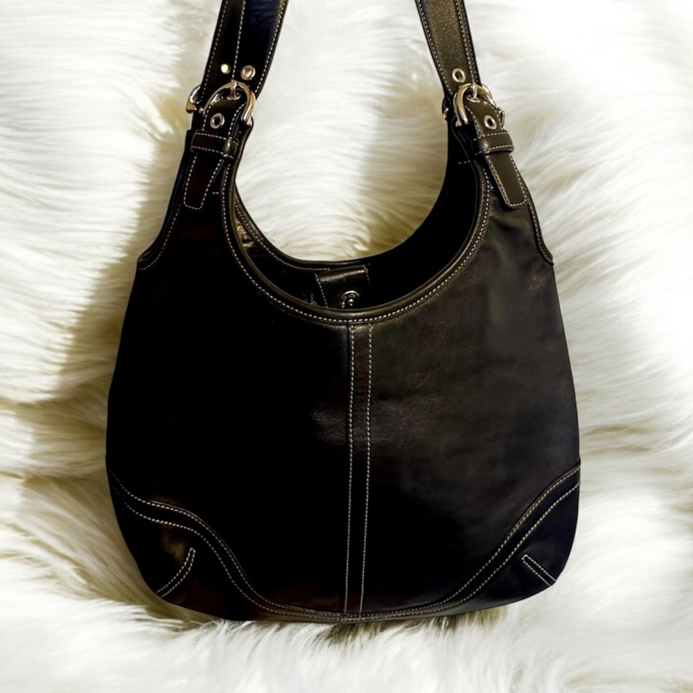 COACH Vintage Genuine Leather Bag Y2K Retro Purse Like New Handbag Black - Picture 1 of 13